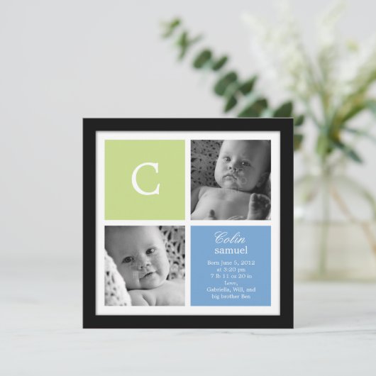 Chicフレーム男の赤ちゃん誕生の発表 案内状 (スタンド正面)