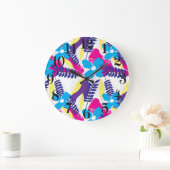 Chicフローラとドカラフルットパターン(付き) ラージ壁時計 (ホーム)