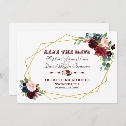 ChIcメルロネイビーブルーフローラ金ゴールドフレーム セーブザデート (正面/裏面)