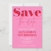 Chic日付を保存レッドピンク71st誕生日 招待状 (正面)