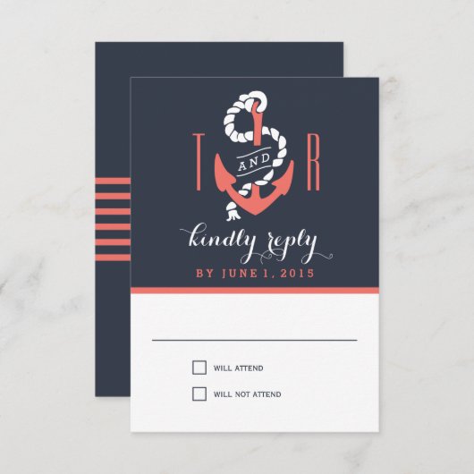 Chic航海の結婚の対応/RSVPカード 出欠カード (正面/裏面)