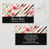 *~*Chic花の赤いケシの黒のグリッターホイルの白 名刺 (正面/裏面)