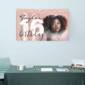 Chic お洒落 16th誕生日PhotoScriptバラ金ゴールド 横断幕 (トレードショー)