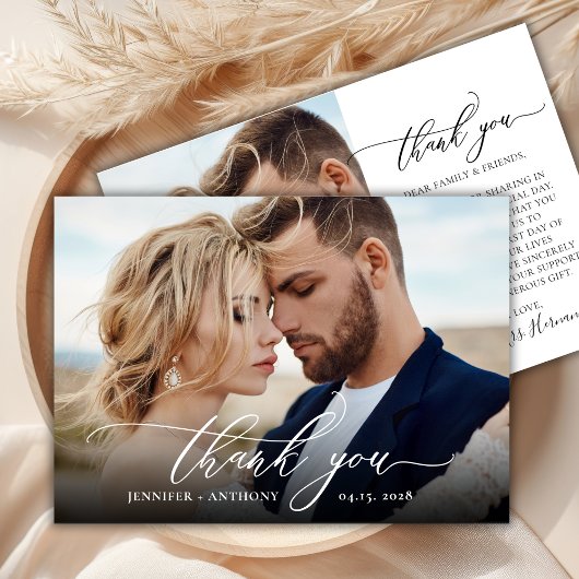 Chic エレガント Script 2フォト結婚のサンキューカード サンキューカード
