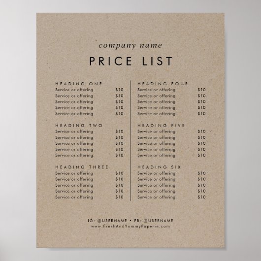 Chic フェイク Kraftビジネスサービス価格表 ポスター (正面)