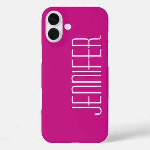 Chic モダン Hot Pink、ジパーソナライズされたャンボ名 iPhone 16 Plusケース