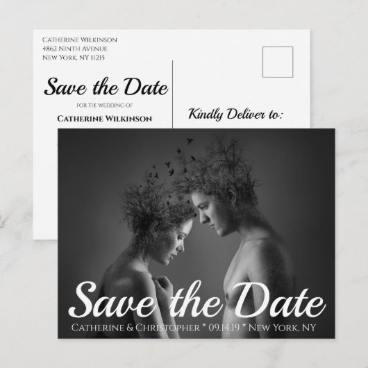 Chic モダン Save the Date 芸術的 Photo結婚's ポストカード (正面/裏面)