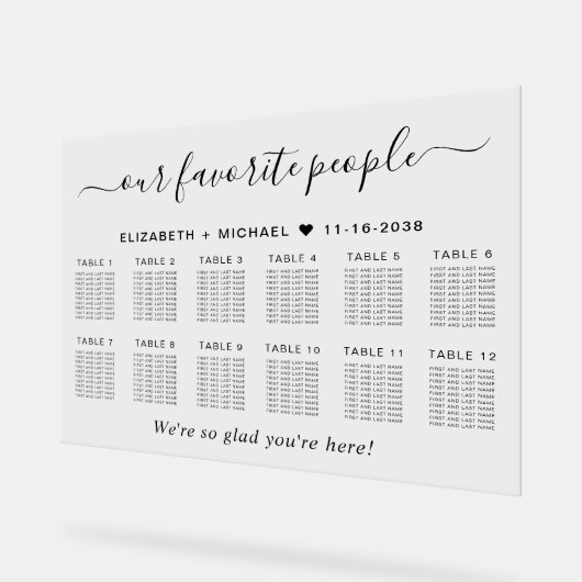 Chic 12 Table Our Favorite People Wedding Seating アクリルサイン (傾斜)