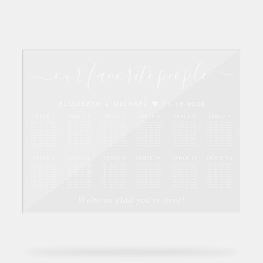 Chic 12 Table Our Favorite People Wedding Seating アクリルサイン (正面)