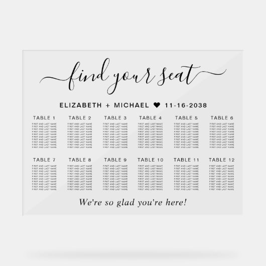 Chic 12 Table Wedding Seating アクリルサイン (正面)