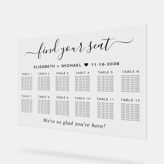 Chic 12 Table Wedding Seating アクリルサイン (傾斜)