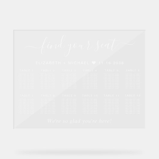 Chic 12 Table White Wedding Seating アクリルサイン (正面)