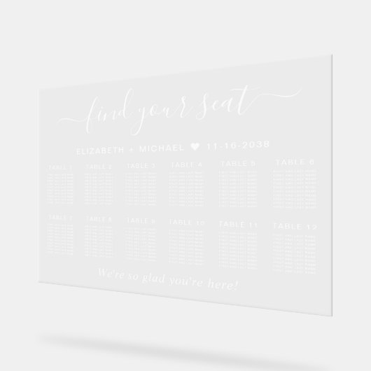 Chic 12 Table White Wedding Seating アクリルサイン (傾斜)