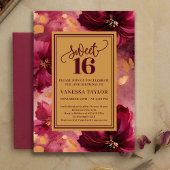 Chic 16th Birthday Burgundy Blush Gold Invitation 招待状