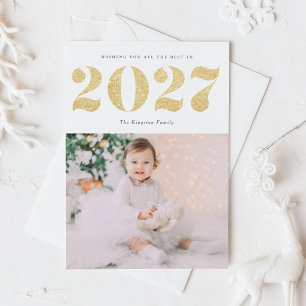Chic 2022 Gold Glitter Happy New Year Photo シーズンポストカード