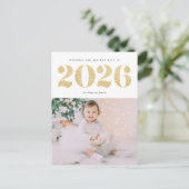 Chic 2022 Gold Glitter Happy New Year Photo シーズンポストカード (スタンド正面)