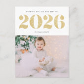 Chic 2022 Gold Glitter Happy New Year Photo シーズンポストカード (正面)
