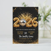 Chic 2026 New Year' Eve Party Gold Glitter Black  招待状 (スタンド正面)