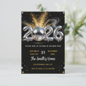 Chic 2026 New Year' Eve Party Gold Glitter Black  招待状 (スタンド正面)