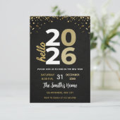 Chic 2026 New Year' Eve Party Gold Glitter Black 招待状 (スタンド正面)