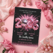 Chic 2026 New Year' Eve Party Pink Glitter Black  招待状