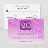 Chic 20 Birthday Pink Glitter RSVP (正面/裏面)