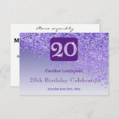 Chic 20 Birthday Purple Glitter RSVP (正面/裏面)