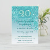 Chic 20th Birthday Teal Blue Glitter 招待状 (スタンド正面)