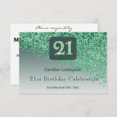 Chic 21 Birthday Green Glitter RSVP (正面/裏面)