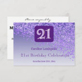 Chic 21 Birthday Purple Glitter RSVP (正面/裏面)