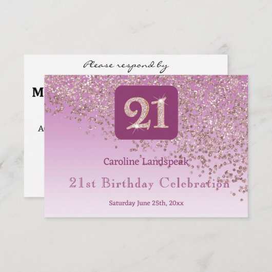 Chic 21 Birthday Rose Gold Glitter RSVP (正面/裏面)