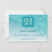 Chic 21 Birthday Teal Blue Glitter RSVP (正面)