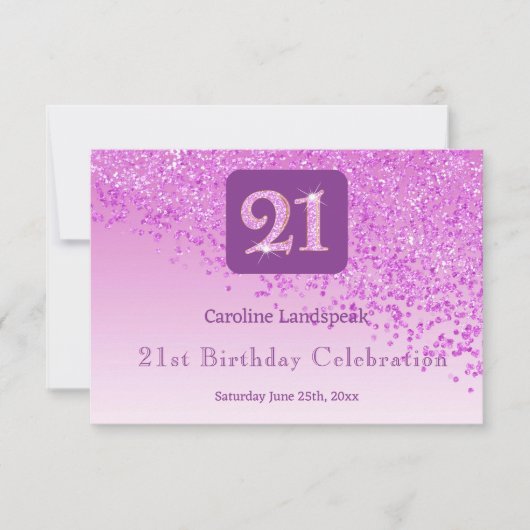 Chic 21st Birthday Pink Glitter RSVP (正面)