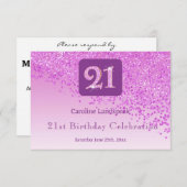 Chic 21st Birthday Pink Glitter RSVP (正面/裏面)
