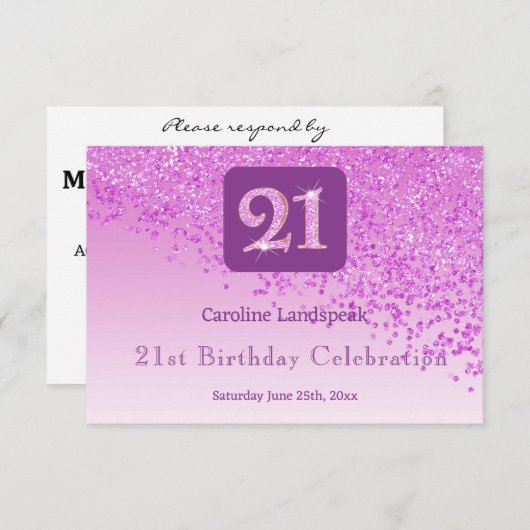 Chic 21st Birthday Pink Glitter RSVP (正面/裏面)