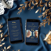 Chic 2-Photo Twins Graduation Fake Golden Blue 招待状