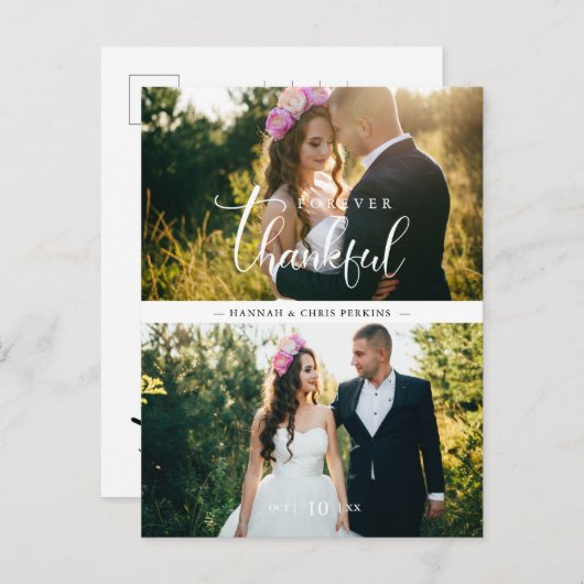 Chic 2 Photos Bride & Groom Collage Hand Lettered ポストカード (正面/裏面)