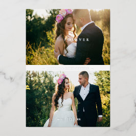 Chic 2 Photos Bride & Groom Collage Hand Lettered 箔招待状