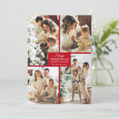 Chic 4 Photo Collage Red Merry Christmas シーズンカード (スタンド正面)