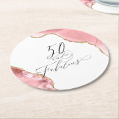 Chic 50素晴らしいバラ金ゴールドグリッターAgateスクリプト ラウンドペーパーコースター (アングル)
