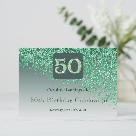 Chic 50 Birthday Green Glitter RSVP (スタンド正面)