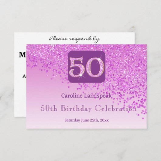 Chic 50 Birthday Pink Glitter RSVP (正面/裏面)