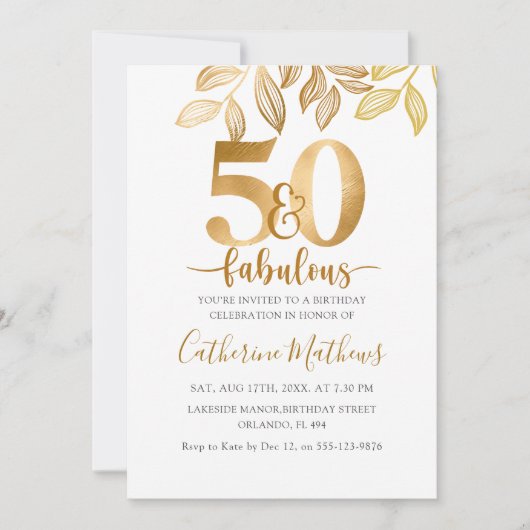 Chic 50 & Fabulous Faux Gold Birthday Party  招待状 (正面)