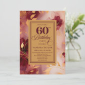 Chic 60th Birthday Marsala Blush Gold Boho Invite 招待状 (スタンド正面)