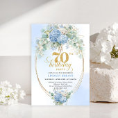 Chic 70th Birthday Blue Floral Eucalyptus Invites 招待状