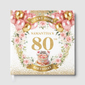 Chic 80th Birthday Guest Book Blush Glitter Design ゲストブック (正面)