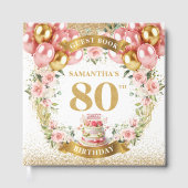Chic 80th Birthday Guest Book Pink Gold Balloons ゲストブック (正面)