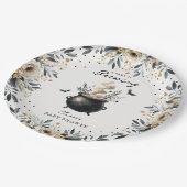 Chic 'a Baby is Brewing' Halloween Baby Shower ペーパープレート (アングル)