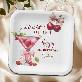 Chic A Tini Bit Older Cherry Martini 21st Birthday ペーパープレート