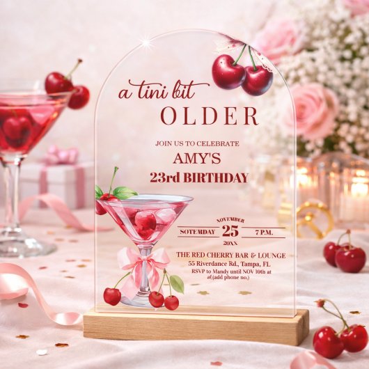 Chic A Tini Bit Older Cherry Martini 23rd Birthday アクリル招待状
